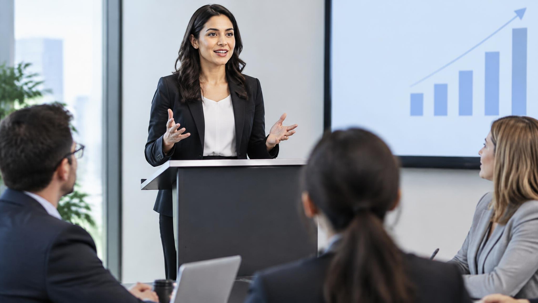 confident business woman presenting