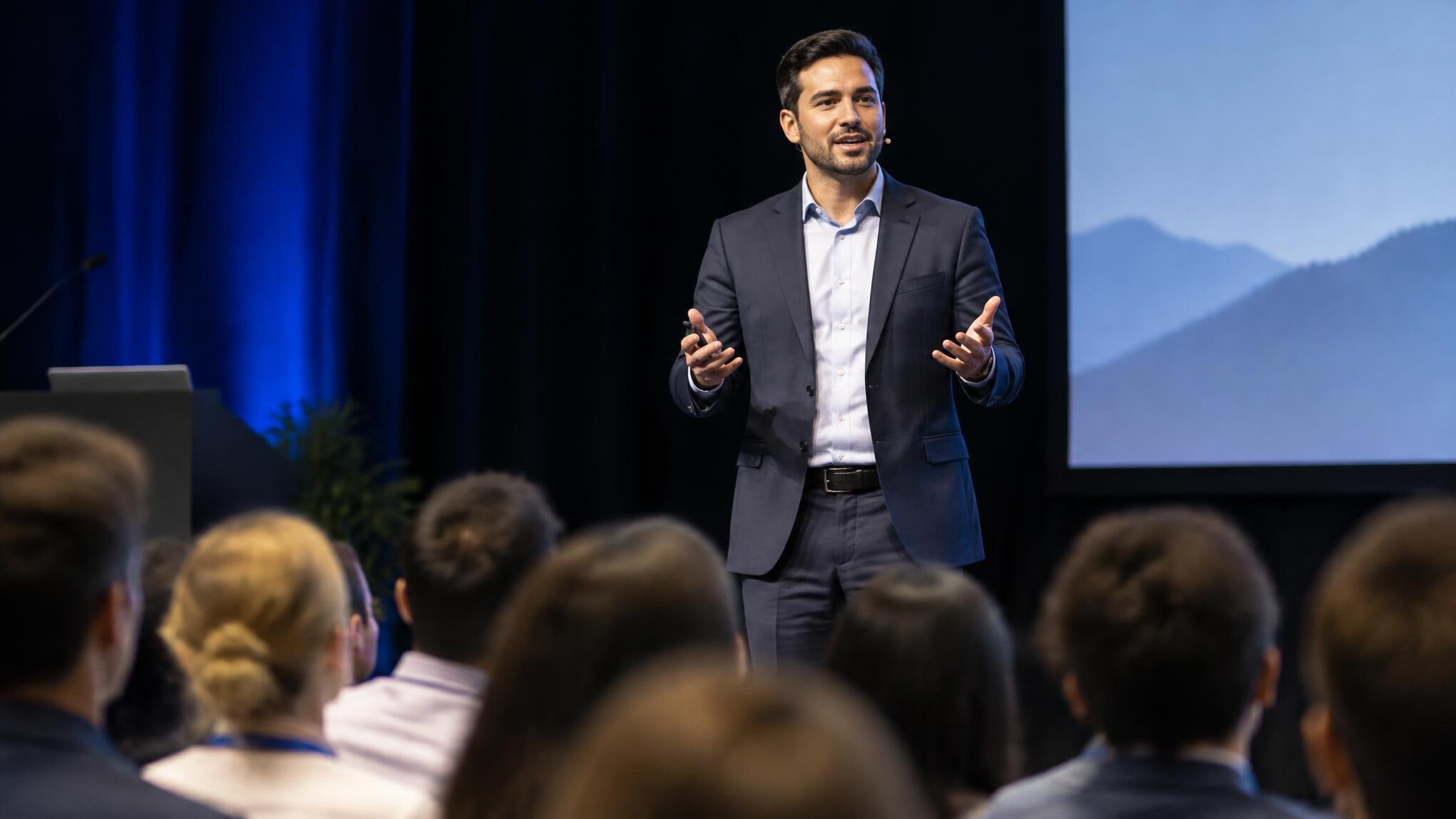 persuasive speaker on stage