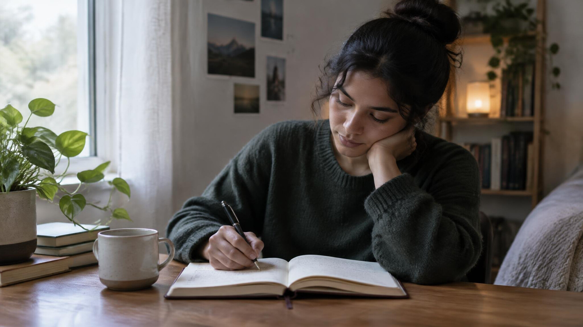 person journaling in quiet room